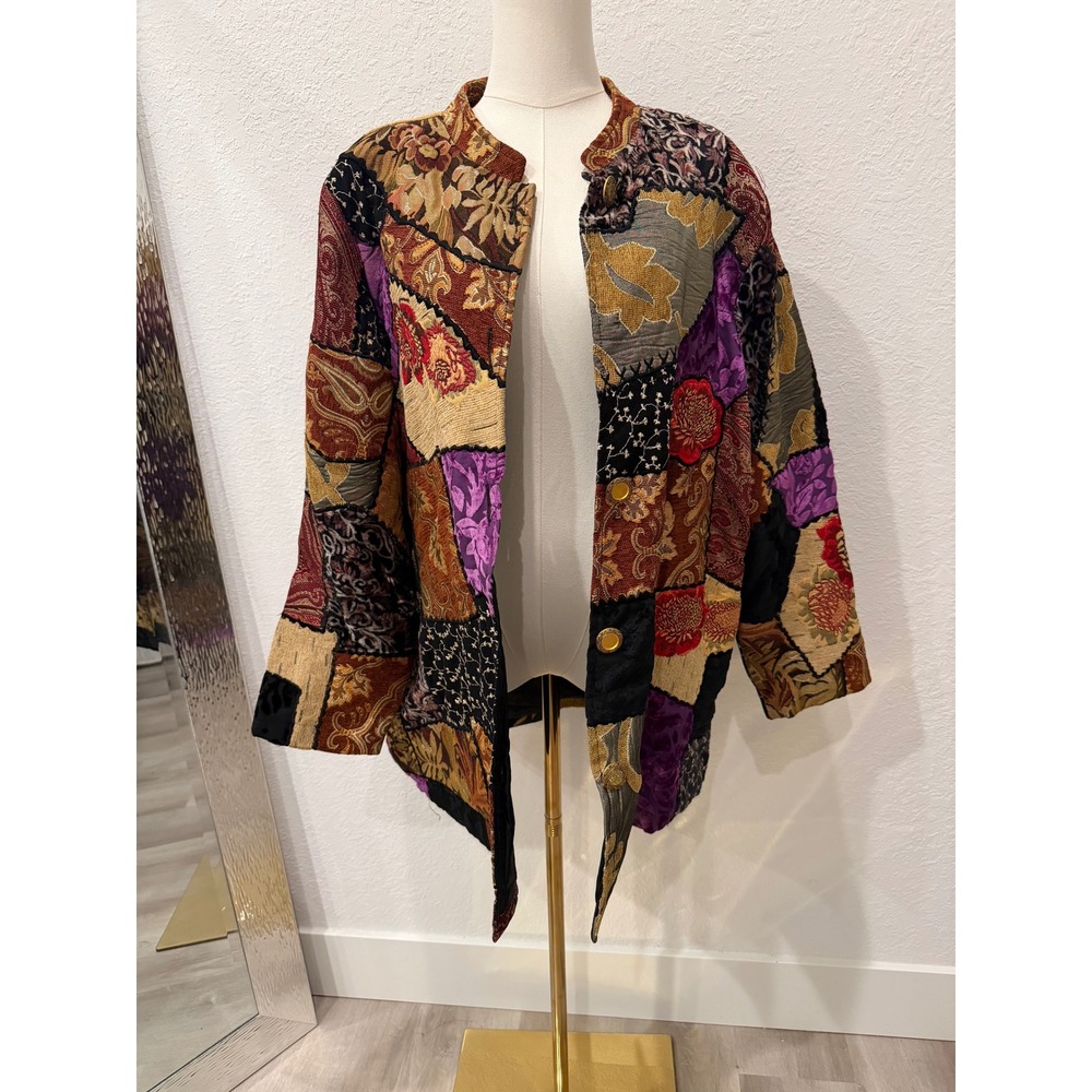 Vintage Alex Kim Patchwork Tapestry Jacket XL Art to Wear Eclectic Patchwork